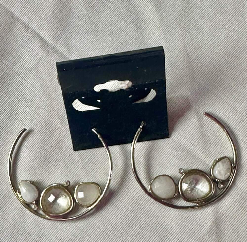 Vintage Crescent Hoop Earrings with Multi-Stone Moonstone Accents